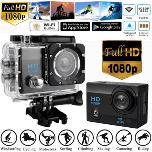 ACTION CAMERA HD TRUE 4K30 FRAME TOUCH SCREEN ( SENSOR SONY 386 ) LENS ANGLE 170-5 GLASS / LENS DISPLAY 2 HD